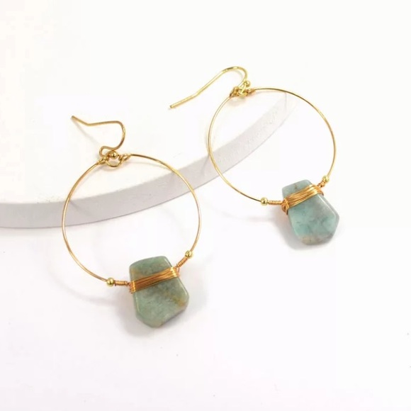 Jewelry - Boho Natural Hoop Amazonite Stone Earrings